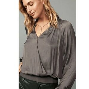 Current Air Gray Wrap Blouse with Notched Collar Size XS